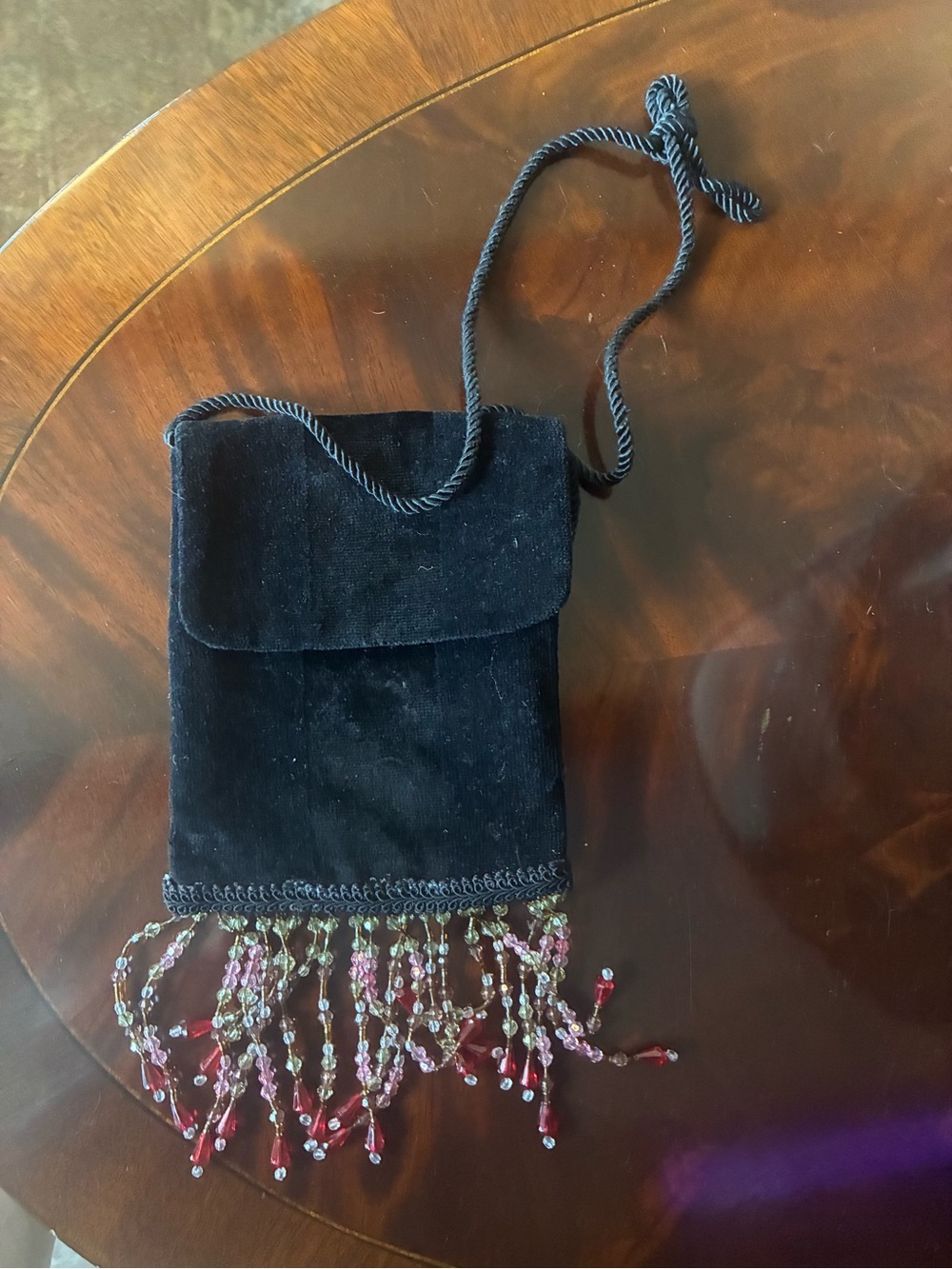 Black Velvet Beaded Fringe evening Bag 1990s